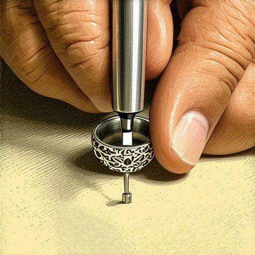Close-up of a jeweler engraving a ring with precision tools