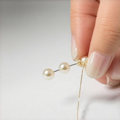 Mastering Restringing Techniques for Vintage Pearls Jeweler restringing vintage pearl necklace with silk thread and double knot