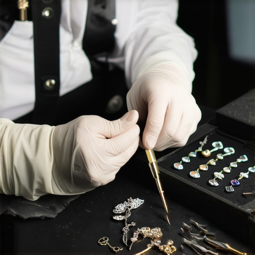 Jewelry expert showing repair process to a client with tools and jewelry