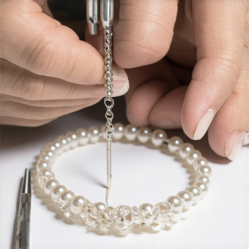 Close-up of jewelry restringing beads with professional tools