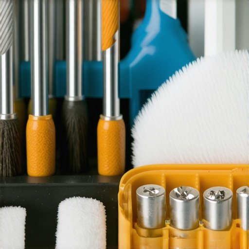 Close-up of precision jewelry tools and cleaning supplies arranged neatly on a workbench.