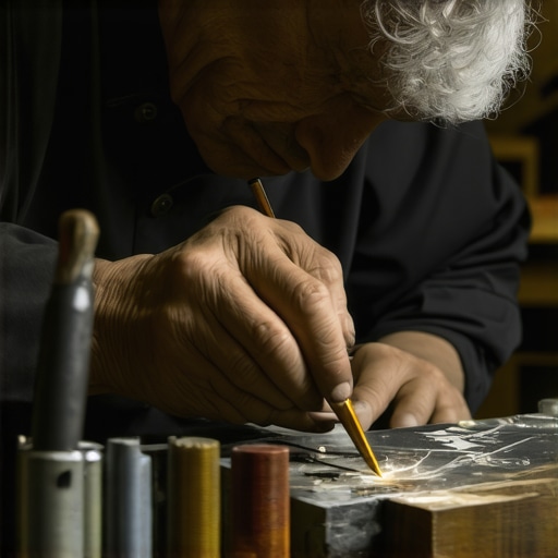 Jeweler meticulously engraving intricate patterns on jewelry with precision tools