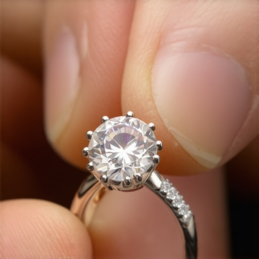 Expert Jewelry Inspection with Magnification A jeweler examining a ring using a powerful magnification loupe to check for wear and loose settings