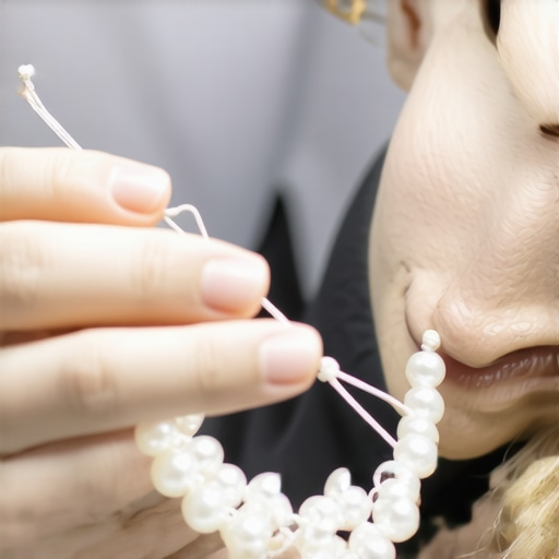 Expert Pearl Re-stringing Process Jewelers re-threading pearls onto nylon with precision and care.