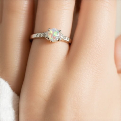 A person softly cleaning an opal ring with a microfiber cloth, emphasizing gentle handling.
