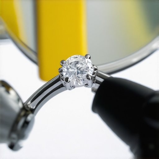 Close-up of a jeweler carefully examining a diamond engagement ring for loose prongs and setting integrity.