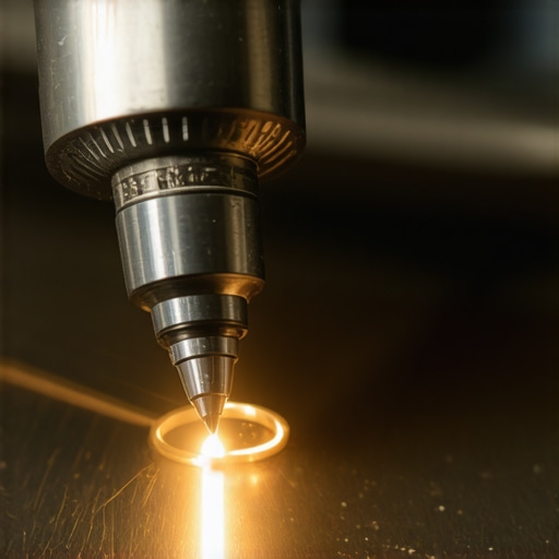 Jewelry repair technician performing laser weld on a gold ring.