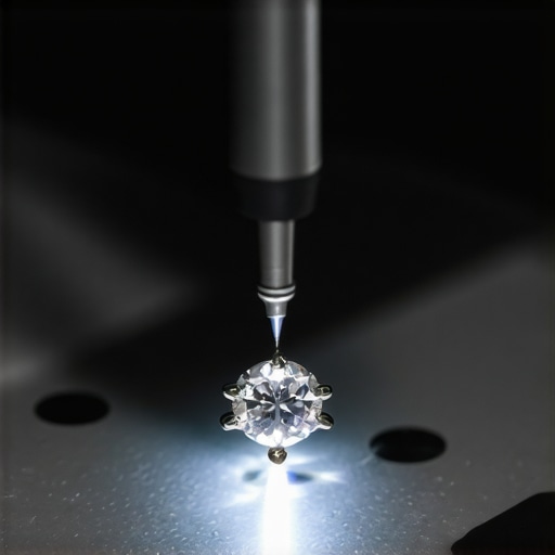Jeweler performing laser welding on a ring in a professional workshop.