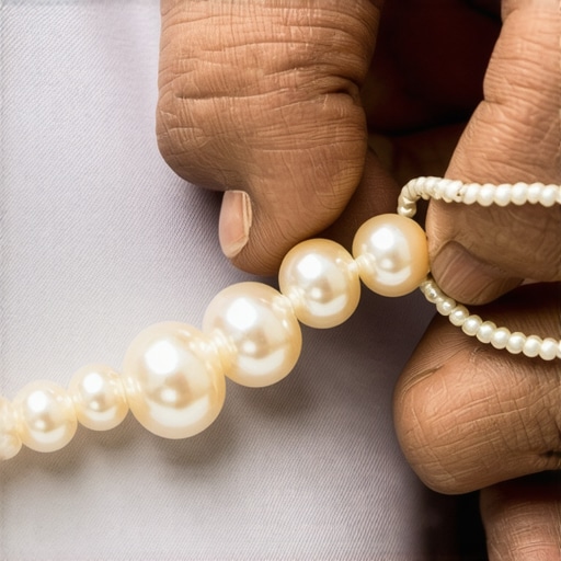 Hand threading hybrid cord through pearls for restringing